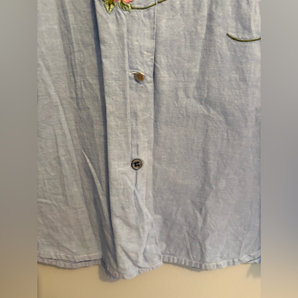 Vintage Capacity Floral Embroidery Long Sleeve Button Down Cotton Blouse Large - Picture 11 of 12
